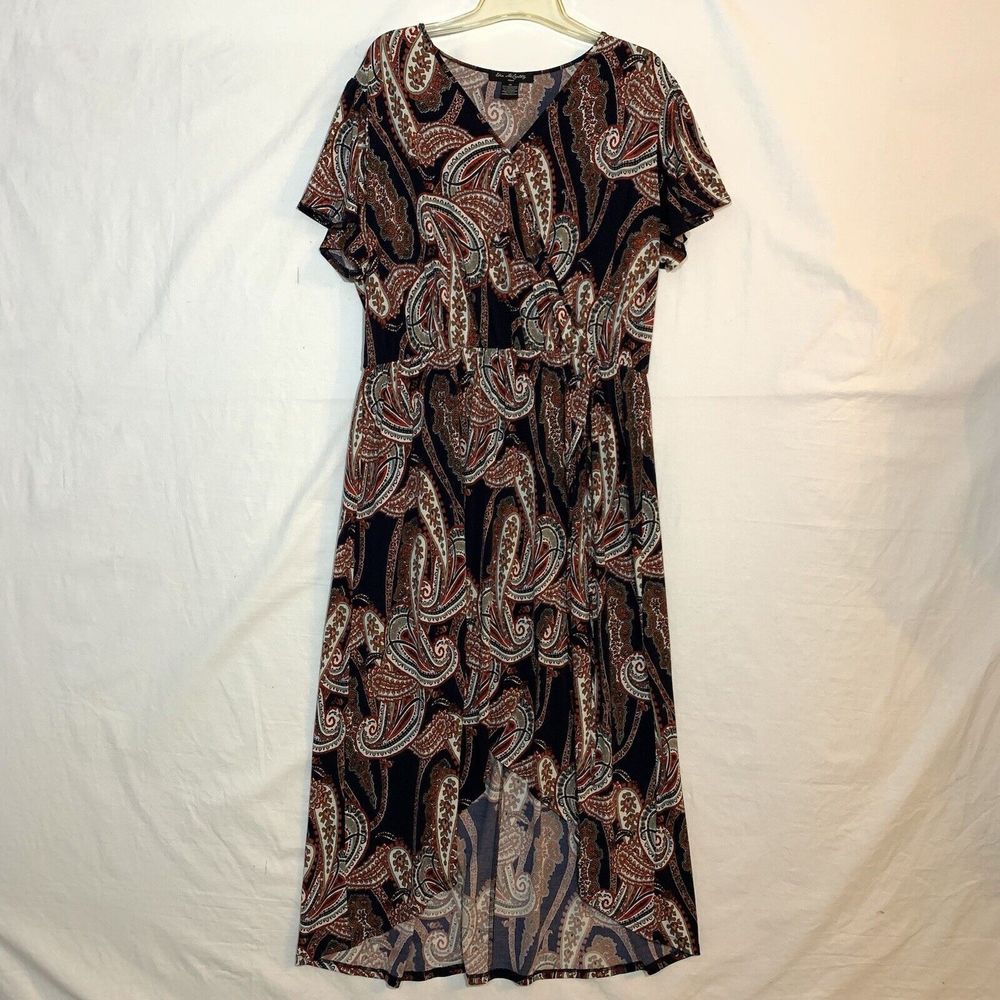 Elie McCarthy Maxi Dress Womens XL Multicolor Stretch Short Sleeve Asymmetrical